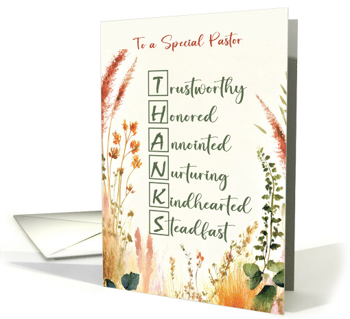 Pastor Appreciation Day Acrostic Words with Wildflowers card (1946698)