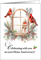 Home Anniversary Cardinal Birds in Winter Window card