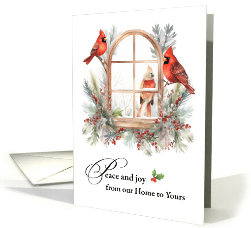 Christmas From Our Home to Yours Cardinal Birds in Window card