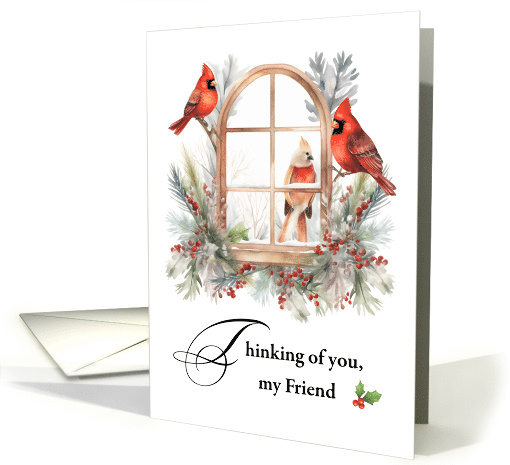 Thinking of Your Friend Winter Cardinal Birds in Winter Window card