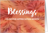 Pastor Appreciation Month Blessings Leafy Branches Over Sunburst card