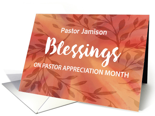 Custom Name Pastor Appreciation Month Blessings Watercolor Leafy card
