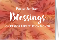Custom Name Pastor Appreciation Month Blessings Watercolor Leafy card