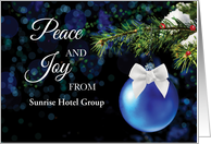 Business From Hotel Custom Name Holiday Greeting Blue Ornament card