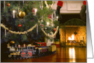 Merry Christmas Toy Train Under the Christmas Tree card