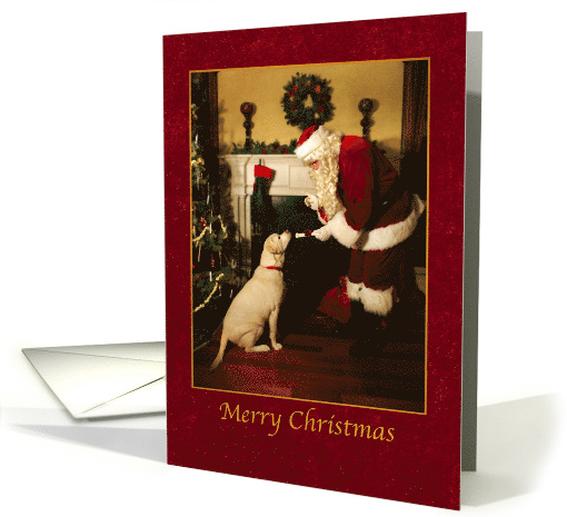 Christmas Santa Claus Gives the Family Dog a Bone card (1593054)