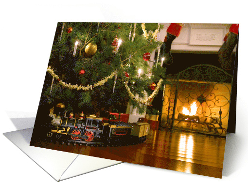 Merry Christmas Toy Train Under the Christmas Tree card (1661378)