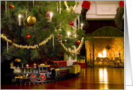Merry Christmas Toy Train Under the Christmas Tree card