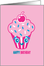 Happy Birthday from a Cute Pink and Blue Cupcake card