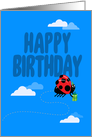 Cute Flying Lady Bug Happy Birthday Wishes card