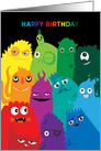 Colorful Monsters Wishing Happy Birthday card