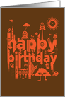 Stylized Word Illustration and Character Doodles Happy Birthday card