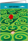 Belated Happy Birthday Boy in a Maze Red Balloon card