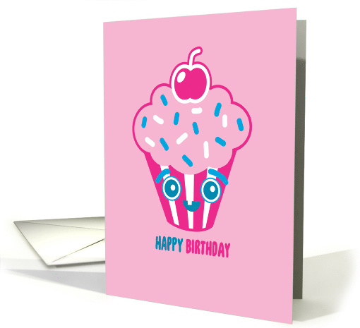 Happy Birthday from a Cute Pink and Blue Cupcake card (1593854)