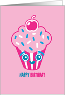 Happy Birthday from a Cute Pink and Blue Cupcake card