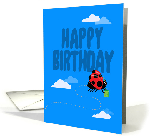 Cute Flying Lady Bug Happy Birthday Wishes card (1593858)