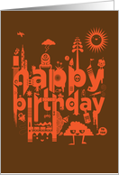 Stylized Word Illustration and Character Doodles Happy Birthday card