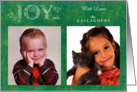 Two Photo Swirly Joy Holiday Card With Any Name and Any Year card
