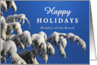 Happy Holidays Board Member with Snowy Evergreen Tree and Blue Sky card