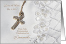 Save the Date First Holy Communion with Gold Cross and White Dress card