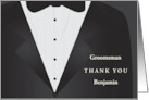 Groomsman Thank You Any Name with Tuxedo Jacket Shirt and Bow Tie card