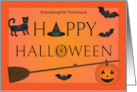 Happy Halloween Any Name Relation with Cat Hat Bats Broom and Pumpkin card