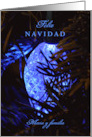 Feliz Navidad Any Name with Closeup of a Blue Christmas Light Bulb card