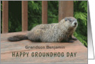 Happy Groundhog Day with Woodchuck on Deck Any Name Relation card