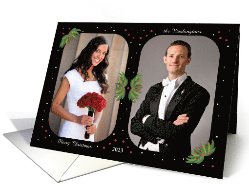 Holiday Card With 2 Photos and Festive Greenery Red and... (1658236)