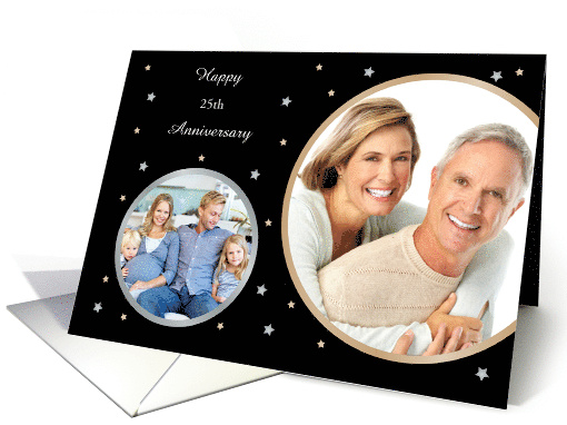 Special Anniversary Two Photo Then and Now Silver and Gold Stars card