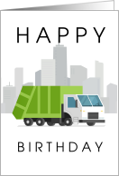 Happy Birthday with Garbage Truck and City Skyline card