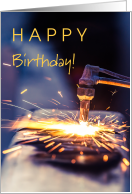Grandson Welding Happy Birthday with Sparks Flying card
