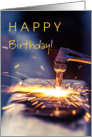 Grandson Welding Happy Birthday with Sparks Flying card