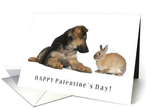 Happy Palentine's Day Valentine with German Shepherd and Bunny card