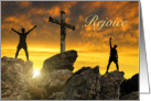 Rejoice Happy Easter with Mountaintop Cross & 2 Joyful People card