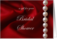 Red Satin White Pearls Photo Bridal Shower Gift card