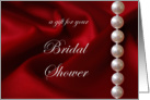 Red Satin White Pearls Photo Bridal Shower Gift card