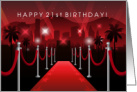 Elegant Happy 21st Vegas Birthday With City Lights Palm Trees Red Carpet card