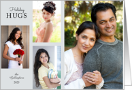 Four Photo Holiday Hugs Grid with Any Name and Any Year card