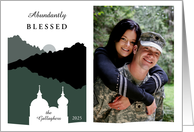 Abundantly Blessed Mountains Church and Moon One Photo Travel Holiday card