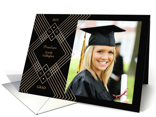 Faux Gold Foil Look Single Photo Geometric Graduation... (1702420)