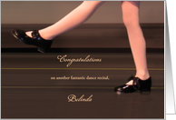Recital Congrats Kicking Legs on Stage Wearing Tap Dance Shoes card