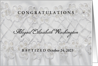 Any Name Baptism Christening Congratulations with Silky White Dress card
