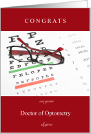 Doctor of Optometry Congrats with Glasses and Eye Chart card