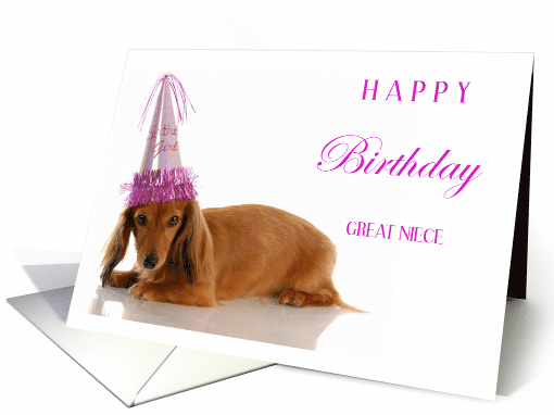 Happy Birthday Great Niece with Dachsund in Birthday Hat card