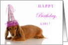 Happy Birthday Girl with Dachshund Puppy Dog in Birthday Hat card