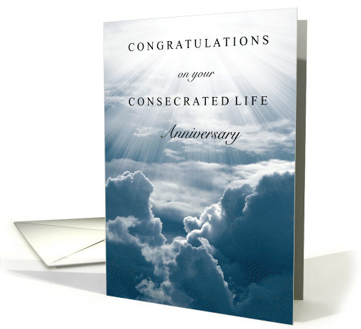 Consecrated Life Anniversary Congrats with God Beams Clouds card