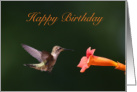 Happy Birthday Mom with Hummingbird and Orange Flower card