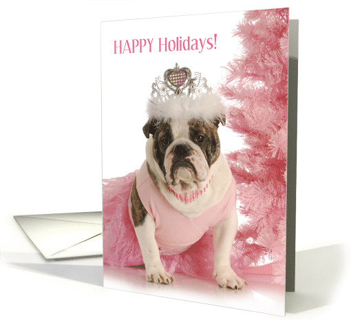 Happy Holidays with English Bulldog in Pink Tutu with... (1744388)