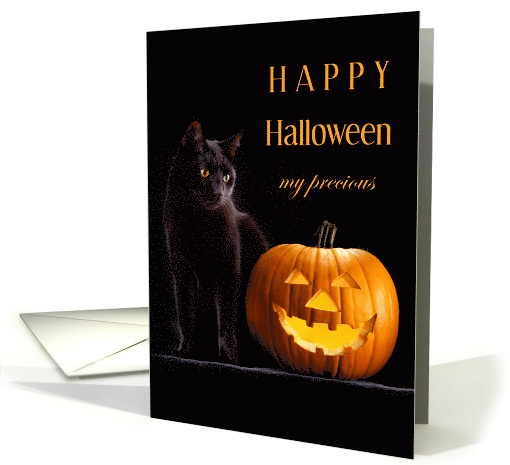 Happy Halloween My Precious with Black Cat and Orange Pumpkin card